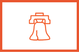 Orange outline of the Liberty Bell within an orange border