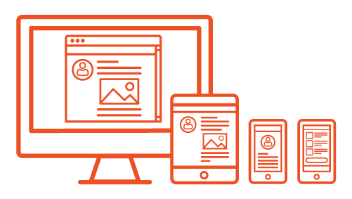 Icon representing a device family of displays from a desktop computer on the far right to smart phones on the left