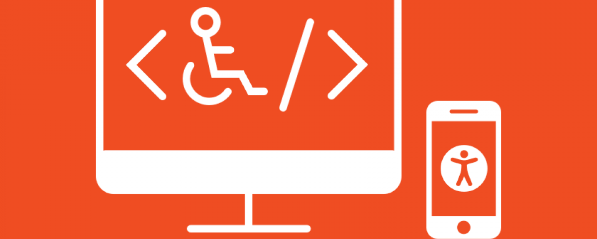 Accessibility icon depicting a person in a wheelchair on a computer screen.