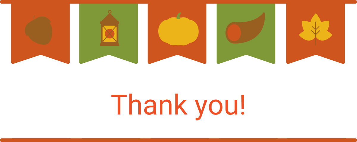 Banners with seasonal icons like acorns and leaves and text that reads Thank You Clients