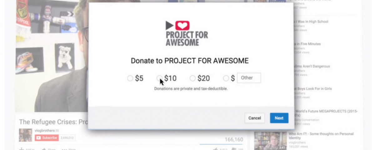 screenshot of YouTube Donation Card donation form