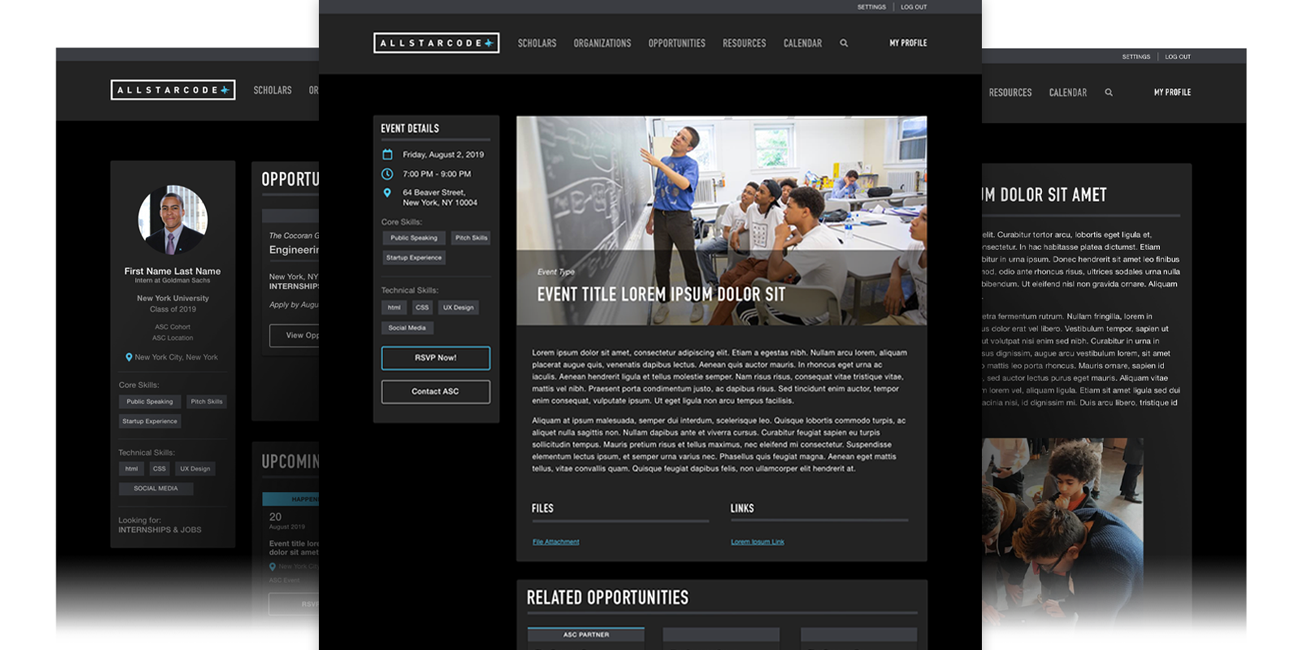 Collage of screen layouts from the All Star Code portal experience