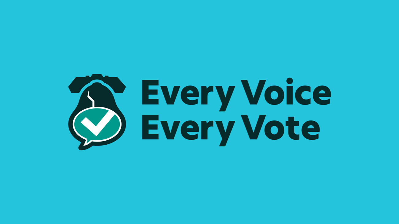Every Voice Every Vote logo featuring the Liberty Bell with a checkmark in the bell's opening. 