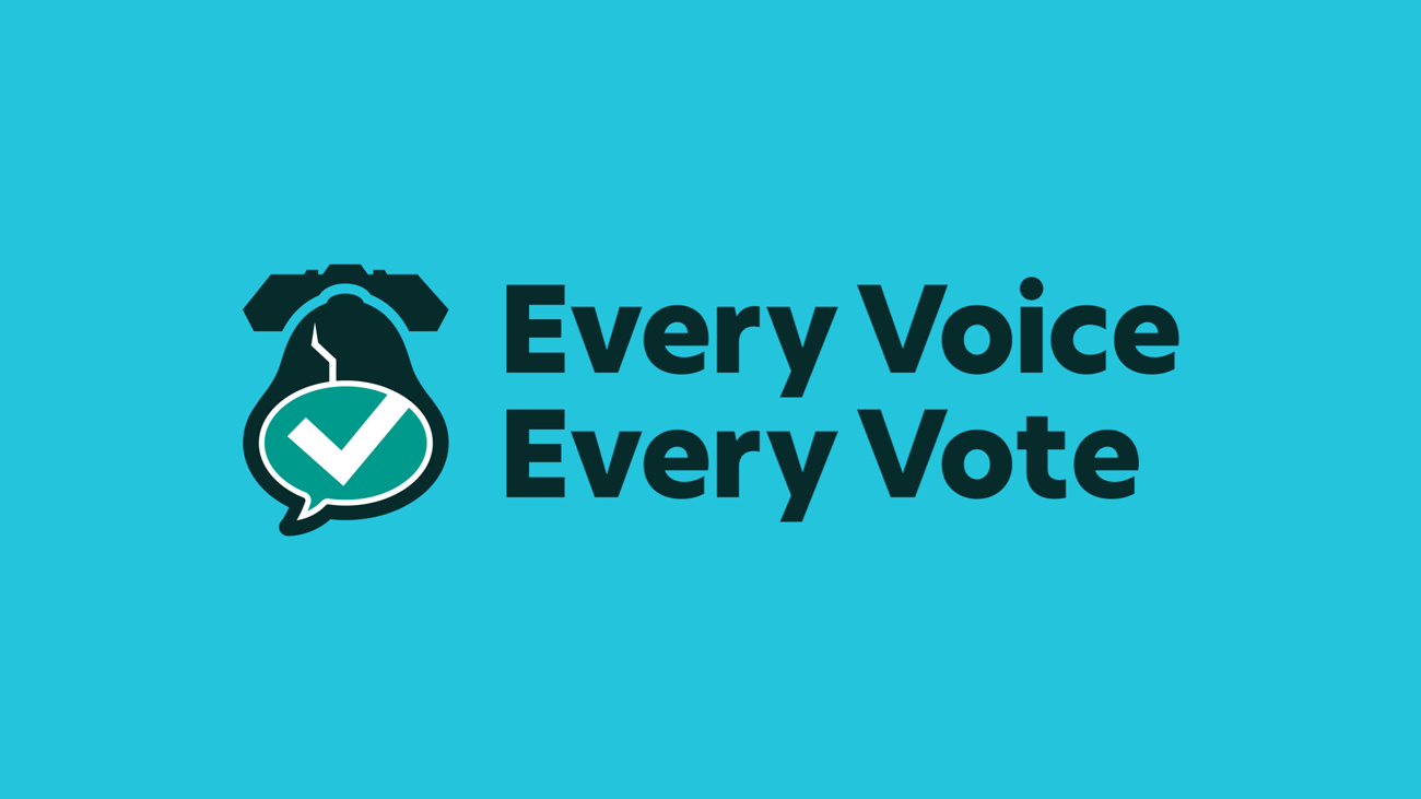 Every Voice Every Vote logo featuring the Liberty Bell with a checkmark in the bell's opening.