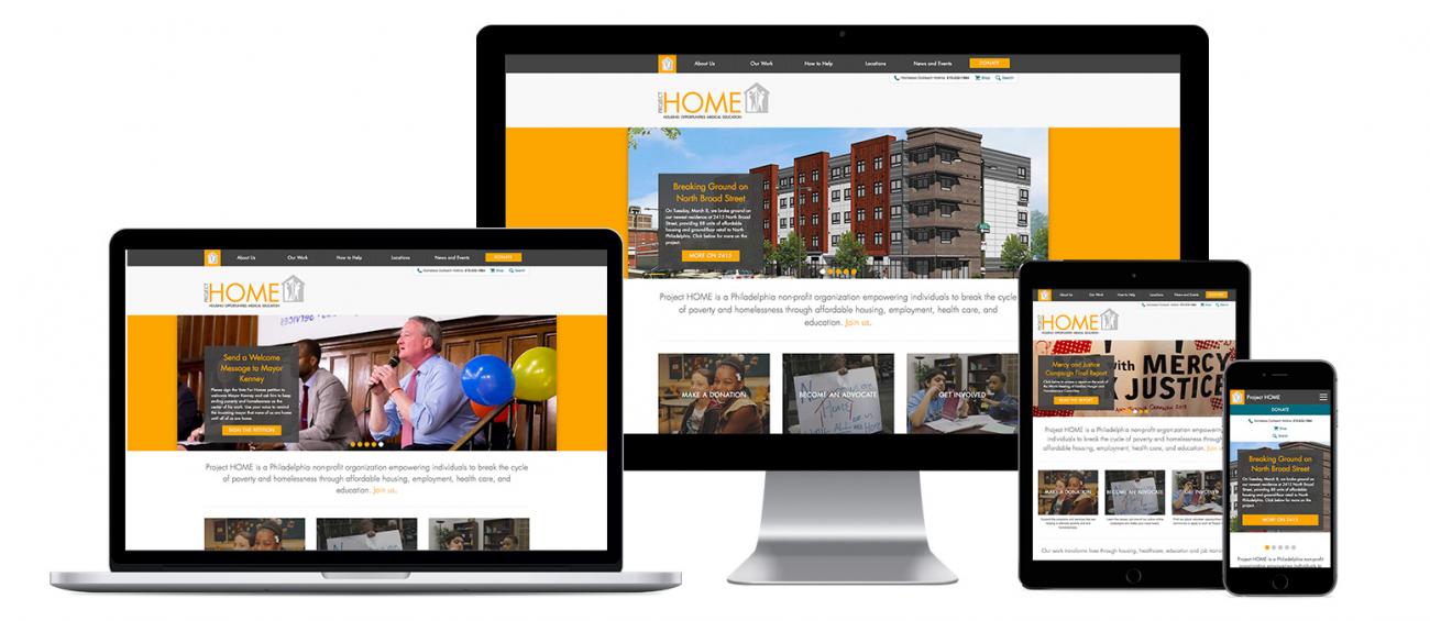 ProjectHOME website on laptop, desktop, tablet, and mobile