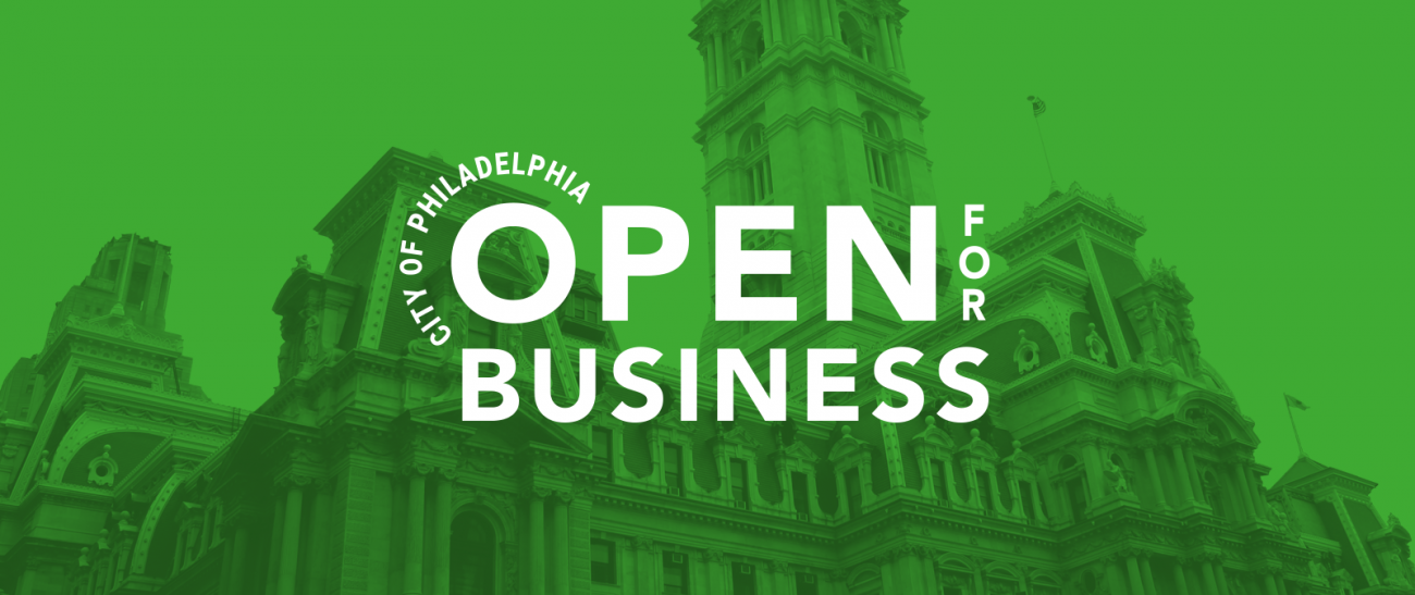 Banner showing Office of Innovation and Technology logo overlaid on a green-tinted image of Philadelphia