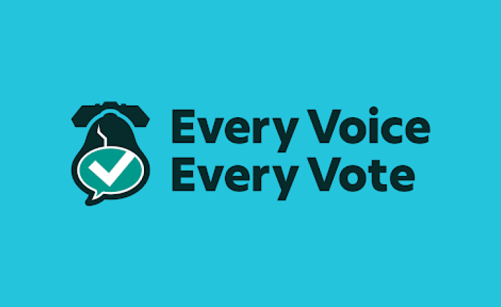 Every Voice Every Vote logo featuring the Liberty Bell with a checkmark in the bell's opening. 